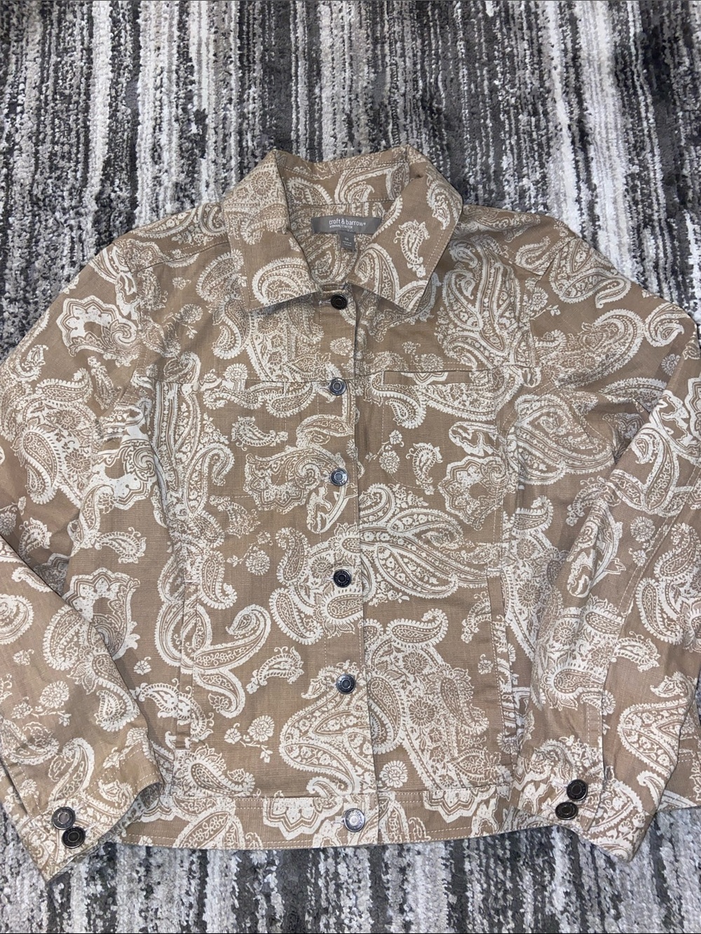 Croft and Barrow Jean Jacket Womens 1X tan Floral Pockets paisley Boho western